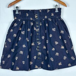 Madewell Mini Skirt *Women Sz S* Corduroy Navy Floral Elastic Waist Button Front